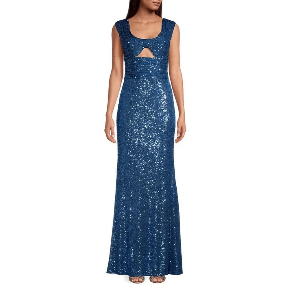 Basix Black Label‎ Blue Sequin Keyhole Column Gown 4